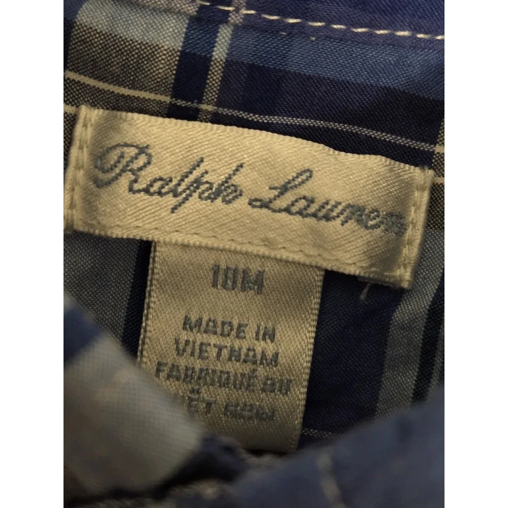 Ralph Lauren Toddler 18 Months Classic Oxford Shirt Blue Plaid Preppy‎ Pony Logo
